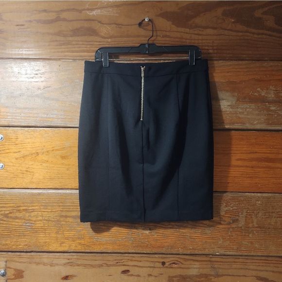 Carmen Marc Valvo || Black Skirt w/ Faux Leather Stripes Size 10 - Picture 3 of 6